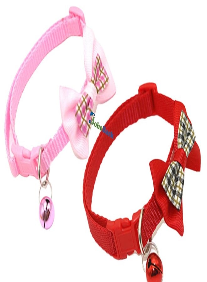 BohoBark Adjustable Cat Collars Cute Bow-tie with Bell, Safety Identification Collars for Puppy, Kitten and Small Pets (Pink Yellow), Polyester;Nylon, (Pack of 2), 13 x 3/8 cm - Image 1