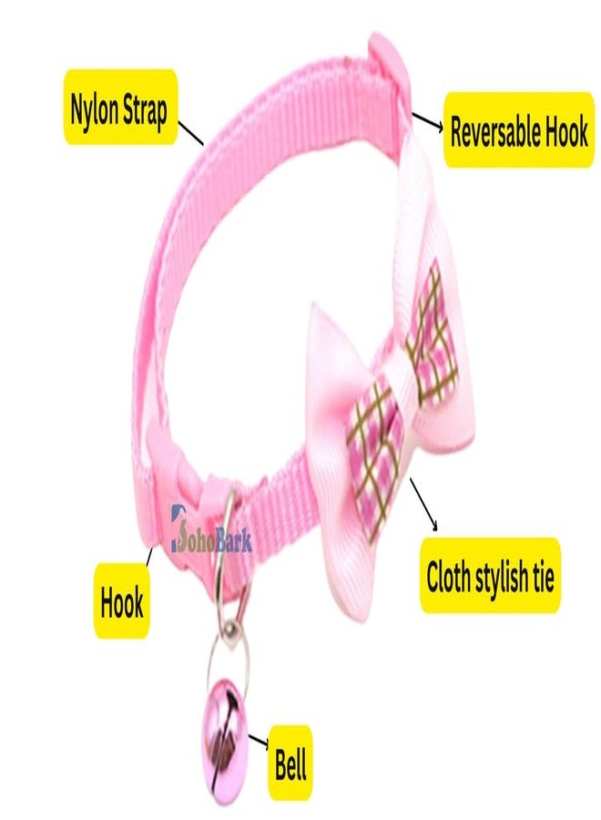 BohoBark Adjustable Cat Collars Cute Bow-tie with Bell, Safety Identification Collars for Puppy, Kitten and Small Pets (Pink Yellow), Polyester;Nylon, (Pack of 2), 13 x 3/8 cm - Image 2