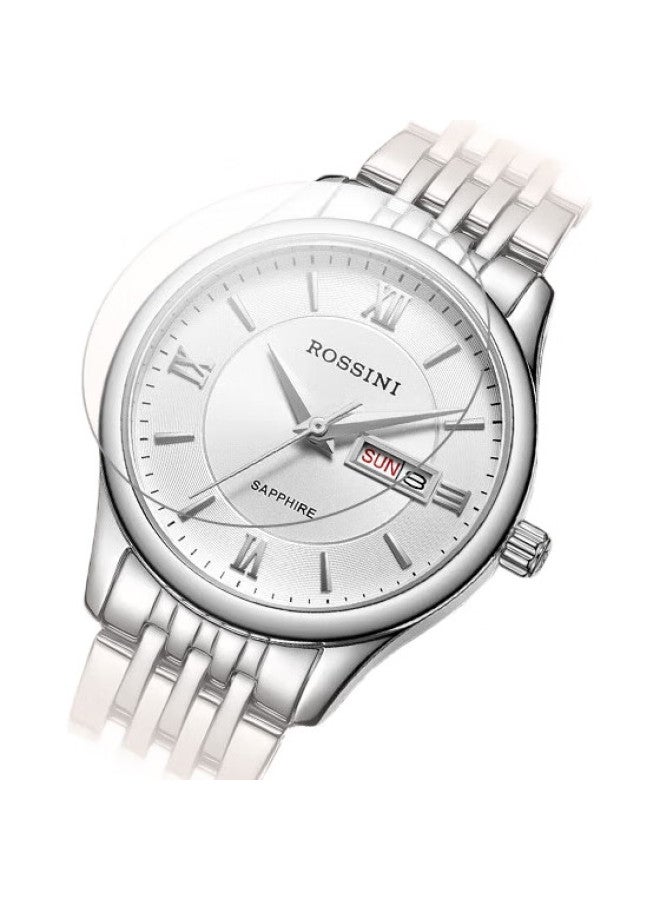 ROSSINI Women'S Quartz Watch With White Dial And Steel Strap, Birthday Gift For Girlfriend, Chinese Brand, Business Style With Date Display 618574 - Image 1