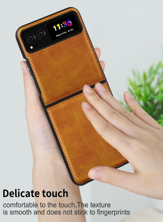 Foluu for Motorola Razr 2023 Case, Leather + Hard PC Shell, Ultra Thin Slim, Durable Protective Phone Cover, Yellow - Image 4
