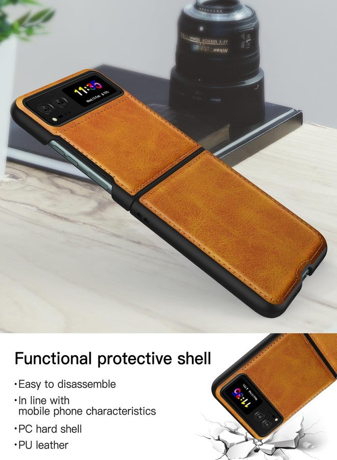 Foluu for Motorola Razr 2023 Case, Leather + Hard PC Shell, Ultra Thin Slim, Durable Protective Phone Cover, Yellow - Image 3