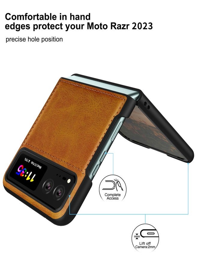 Foluu for Motorola Razr 2023 Case, Leather + Hard PC Shell, Ultra Thin Slim, Durable Protective Phone Cover, Yellow - Image 2