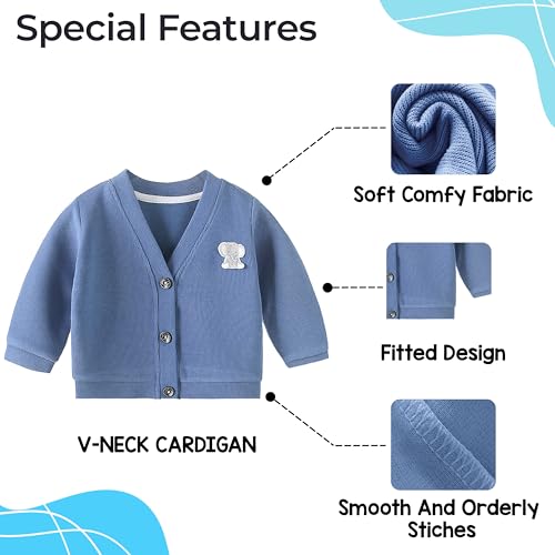 BEMBIKA Woollen Knitted Full Sleeve Sweater for Kids Cardigan Winter Wear Front Button V-Neck Shape Sweater for Baby Boys and Girls (Blue) 18Months-24Months - Image 2