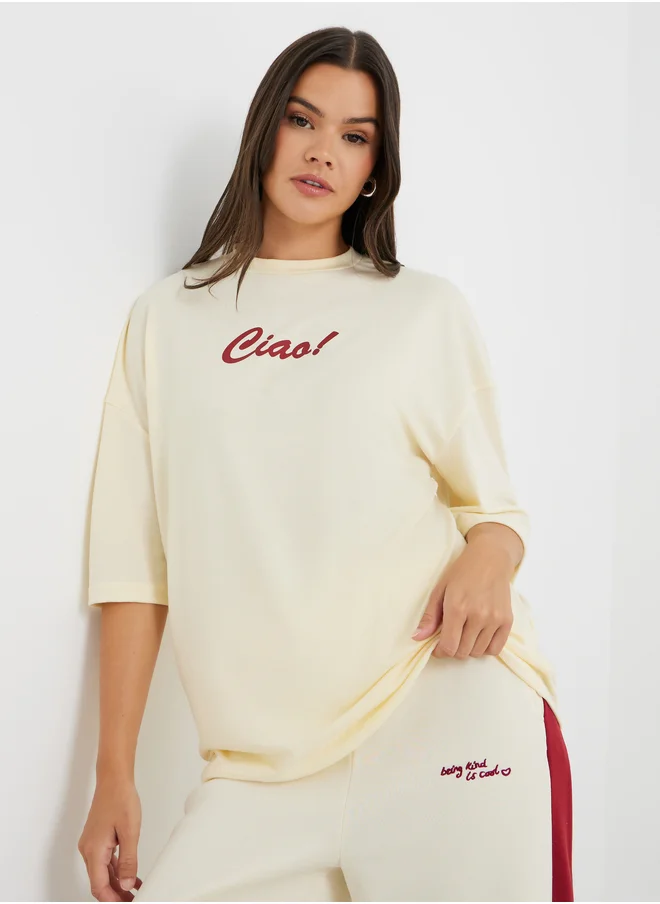 Styli Styli Slogan Print Short Sleeve T-Shirt