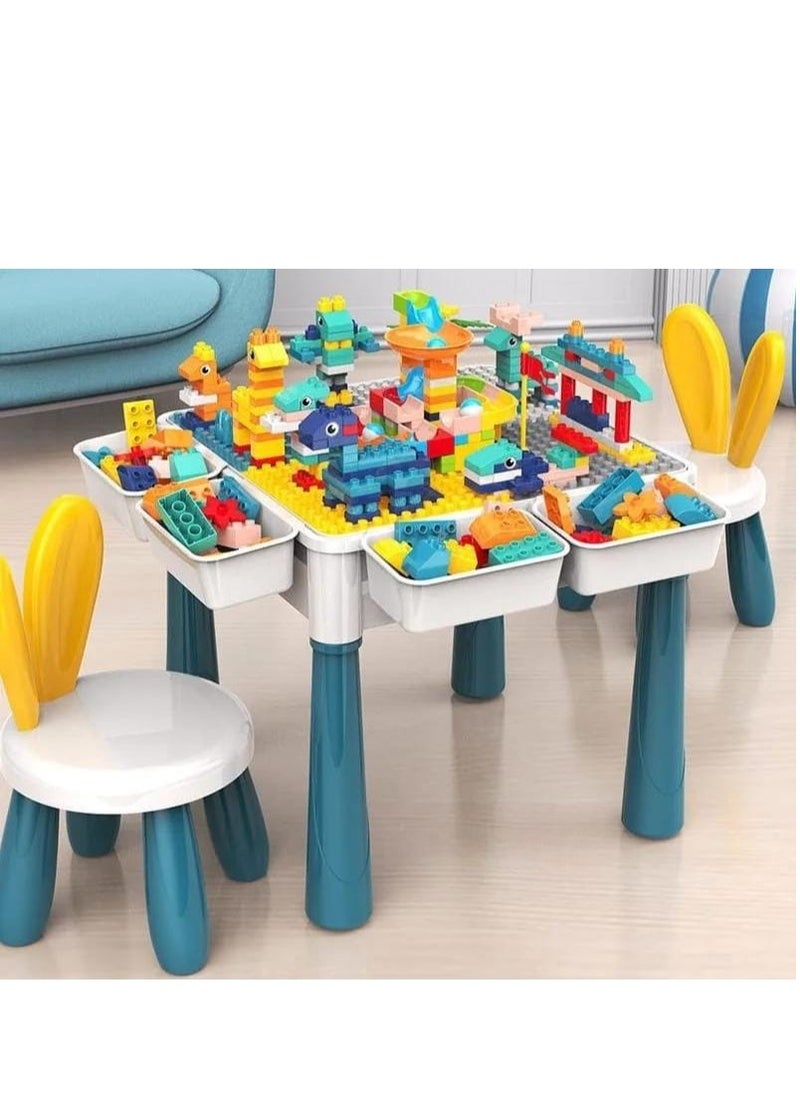 ماركة غير محددة تتميز طاولة أنشطة الأطفال متعددة الاستخدامات بتصميم مزدوج الجوانب ومساحة تخزين للأرجل قابلة للتعديل وتتضمن طاولة رمل ومياه متعددة اللعب 7 في 1 بالإضافة إلى 502 قطعة من مكعبات البناء الرخامية.  - Image 2