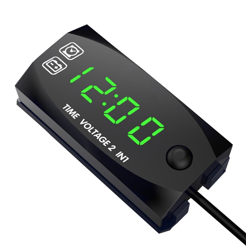 Motorycycle DC 6V-30V 2 In 1 Digital Time Clock Voltage voltmeter IP67 Waterproof Tester Battery Moniter Gauge for Car Boat Marine - Image 1