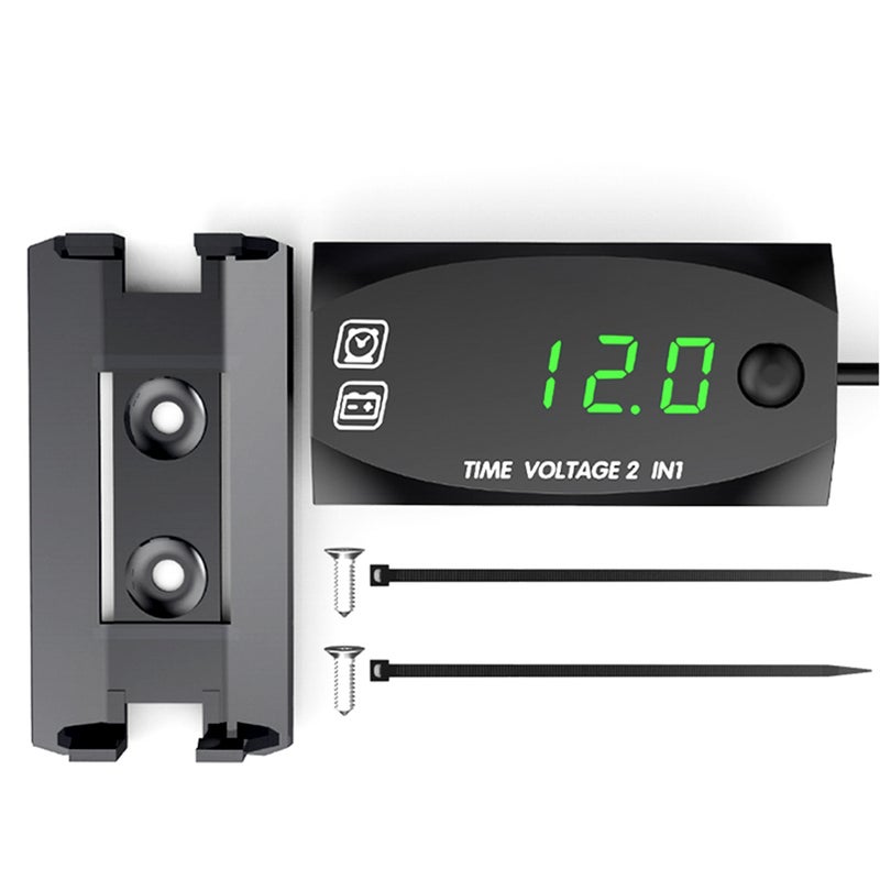 Motorycycle DC 6V-30V 2 In 1 Digital Time Clock Voltage voltmeter IP67 Waterproof Tester Battery Moniter Gauge for Car Boat Marine - Image 3