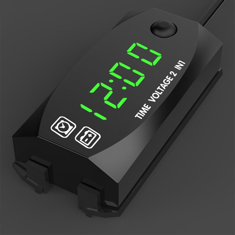 Motorycycle DC 6V-30V 2 In 1 Digital Time Clock Voltage voltmeter IP67 Waterproof Tester Battery Moniter Gauge for Car Boat Marine - Image 2
