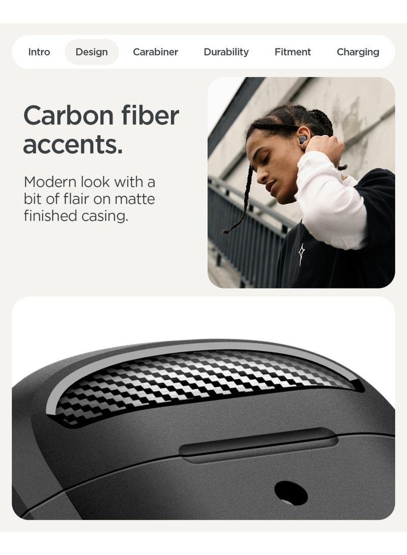 Spigen Rugged Armor for Google Pixel Buds 2a Case Cover (2025) with Carabiner Keychain and Carbon Fiber Accents - Matte Black - Image 4