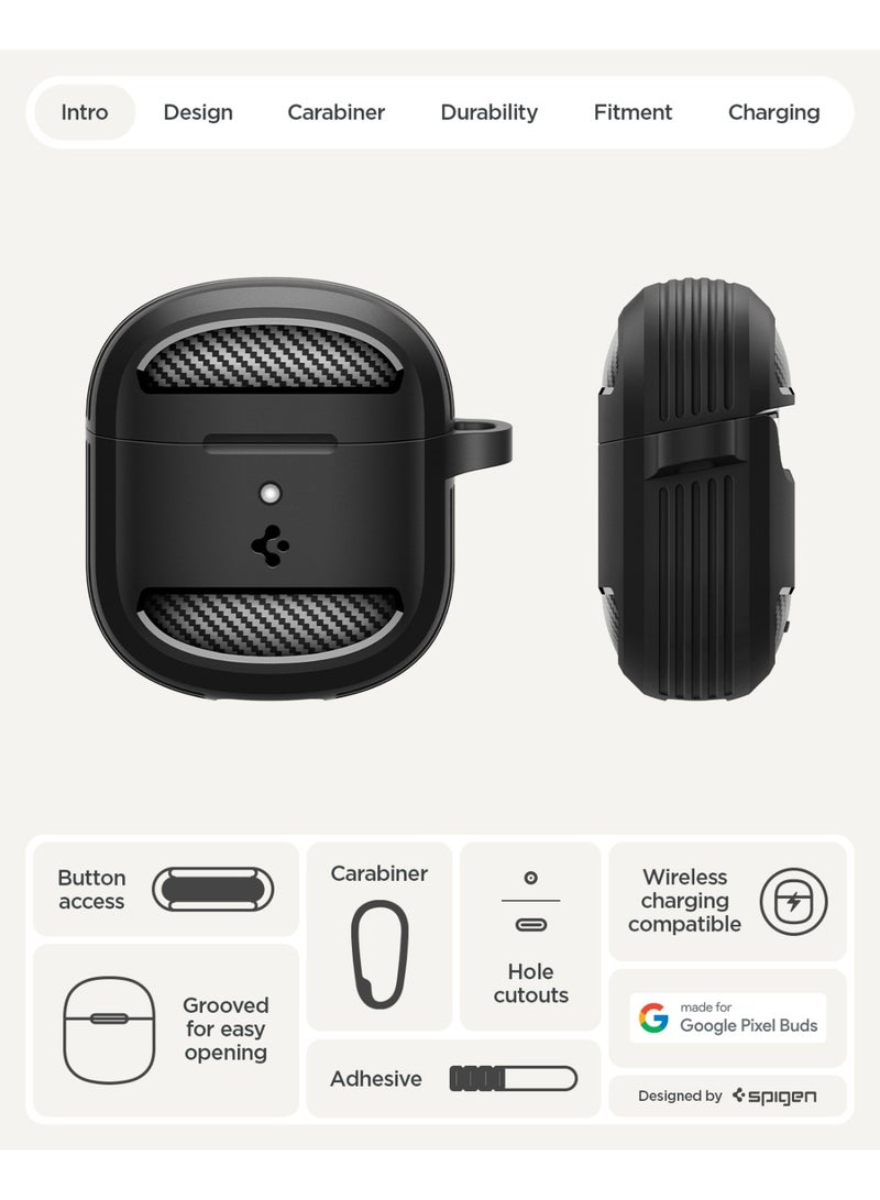 Spigen Rugged Armor for Google Pixel Buds 2a Case Cover (2025) with Carabiner Keychain and Carbon Fiber Accents - Matte Black - Image 3