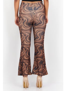 Women Petite Marble Print Pull-On Flare Leg Pants, Brown Combo - pzsku/ZCC69E559817A8BF4E589Z/45/_/1734963316/d6bb6fba-9e46-40e5-a396-4296e19b426e