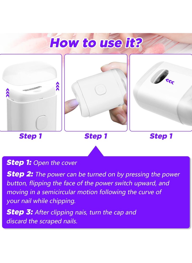 Electric Nail Clipper and Trimmer with Light and Nail Scrap Storage - 2-in-1 Automatic Fingernail Cutter and File for Babies, Kids, and Adults.