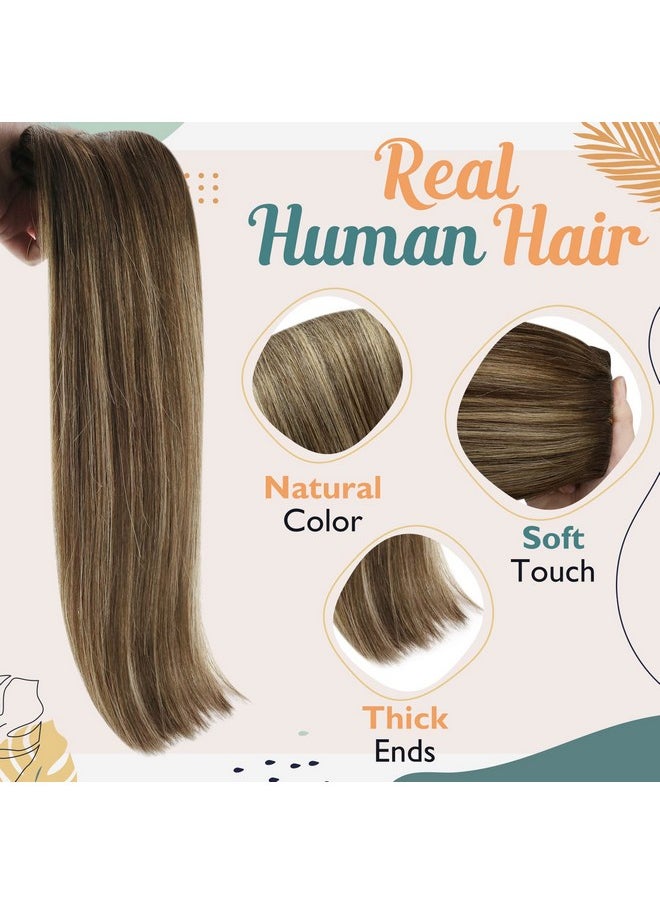 Ve Sunny Ombre Clip On Hair Extensions 22Inch Clip In Human Hair Extensions Brown Balayage Clip In Hair Extensions Human Hair Long Hair Clip In Extensions Dark Brown With Caramel Blonde 120G 7Pcs  - Image 3