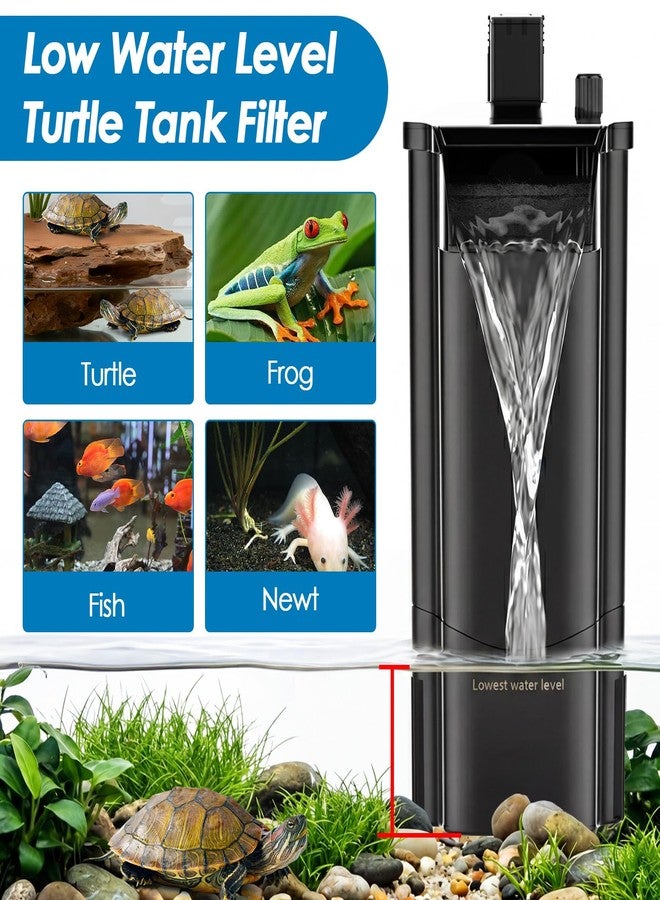 fishkeeper Turtle Tank Filter for Reptiles Frogs, Water Circulation Aquarium Filter with Adjustable Flow & 2 Filter Cartridges,2 Mounting Ways Low Water Level Quiet filters for turtle tank up to 25Gal - Image 4