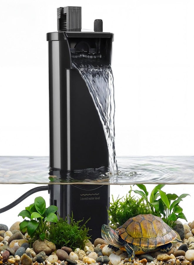fishkeeper Turtle Tank Filter for Reptiles Frogs, Water Circulation Aquarium Filter with Adjustable Flow & 2 Filter Cartridges,2 Mounting Ways Low Water Level Quiet filters for turtle tank up to 25Gal - Image 1