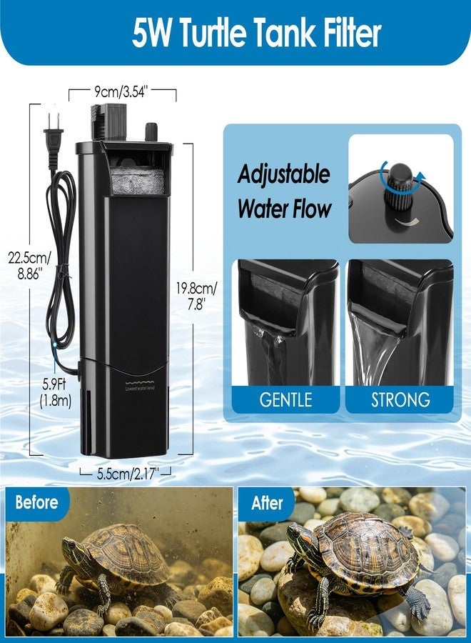 fishkeeper Turtle Tank Filter for Reptiles Frogs, Water Circulation Aquarium Filter with Adjustable Flow & 2 Filter Cartridges,2 Mounting Ways Low Water Level Quiet filters for turtle tank up to 25Gal - Image 5