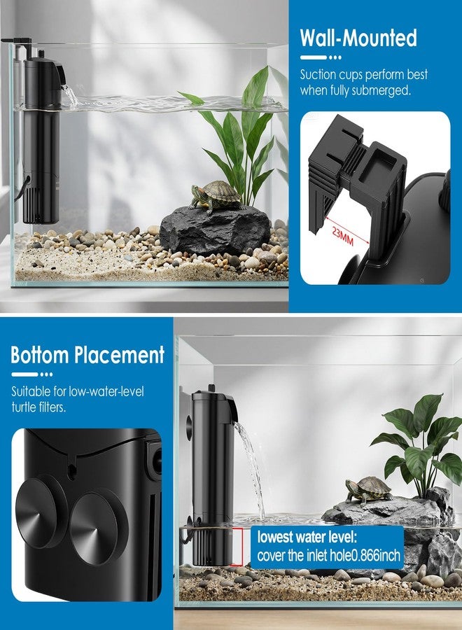 fishkeeper Turtle Tank Filter for Reptiles Frogs, Water Circulation Aquarium Filter with Adjustable Flow & 2 Filter Cartridges,2 Mounting Ways Low Water Level Quiet filters for turtle tank up to 25Gal - Image 3