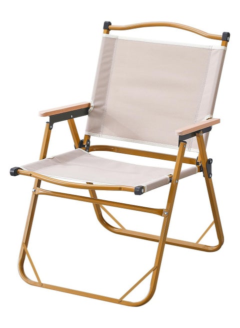 كرسي قابل للطي للسفر والتخييم، كرسي شاطئ خشبي محمول - كرسي بذراعين قابل للطي من خشب الزان للنزهات الخارجية للتخييم والسفر والفعاليات الخارجية (كاكي)