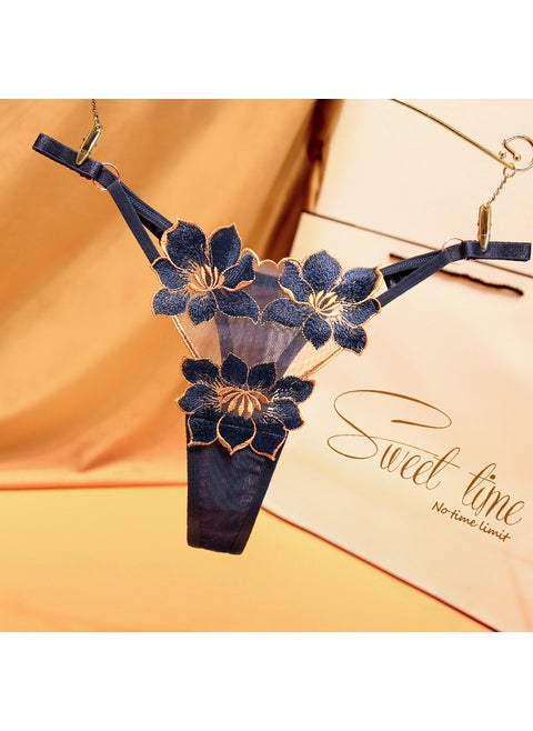 Chic Embroidered Plus-Size Thong for Women Gray Blue