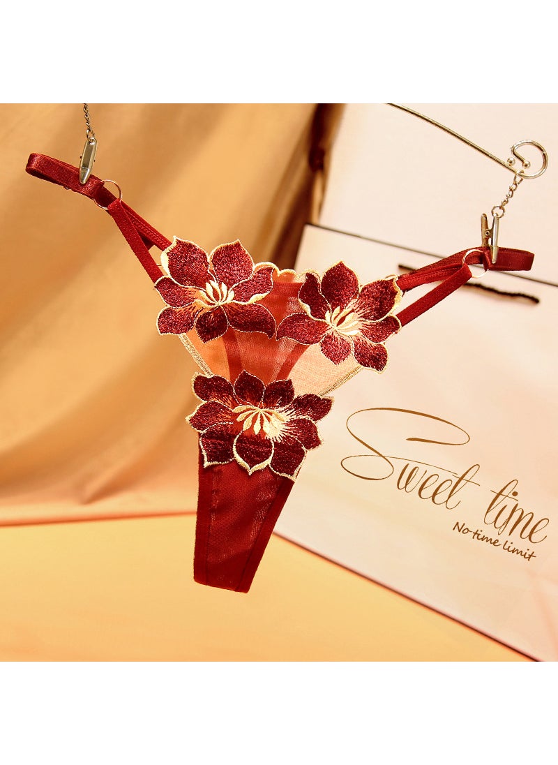 Generic - Chic Embroidered Plus-Size Thong for Women Gray Blue - Image 1