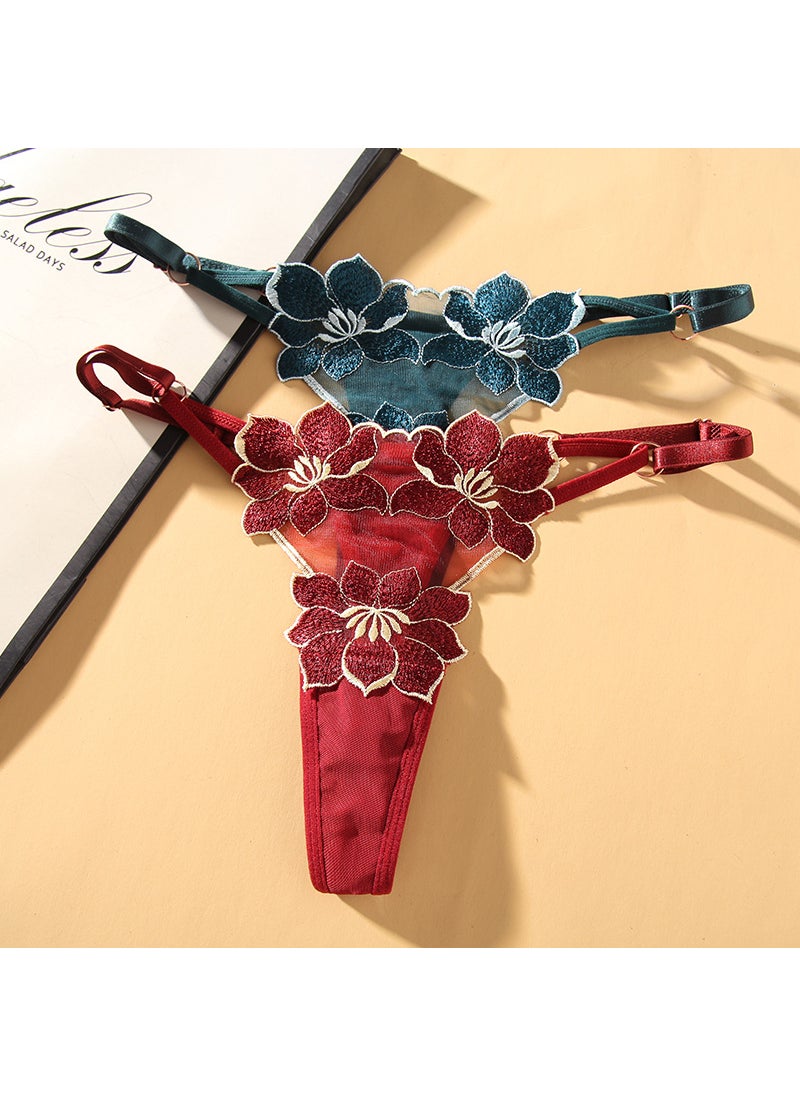 Generic - Chic Embroidered Plus-Size Thong for Women Gray Blue - Image 1