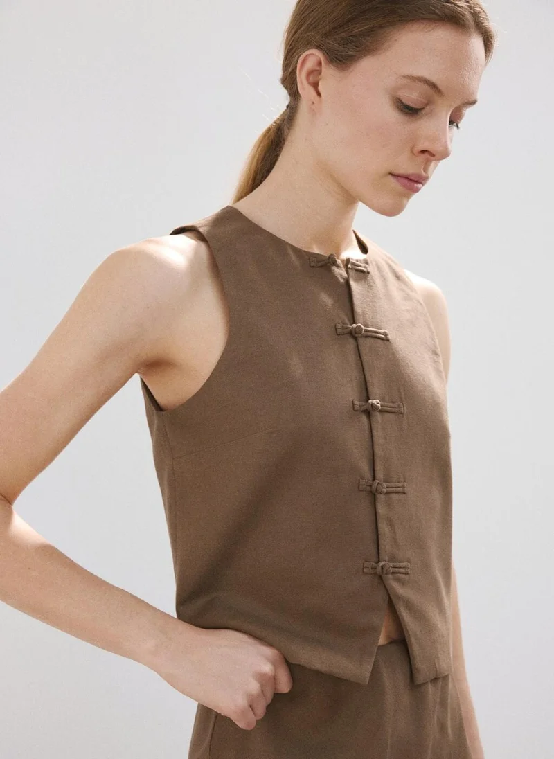 Mango  Linen Toggle Waistcoat for Women | Best Price UAE