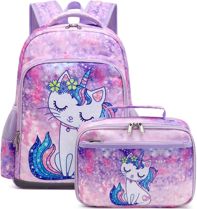 JIANYA Backpack for Girls, Unicorn Kids School Bag Preschool Kindergarten Girls Backpack with Lunch Box & Chest Strap - Image 1