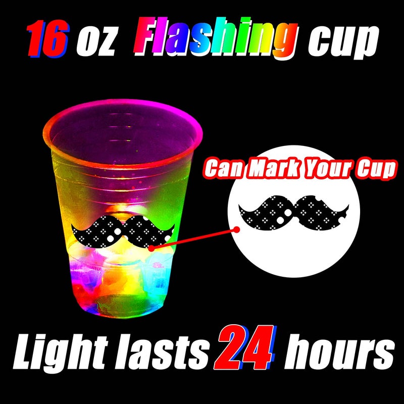 mishunyus 40 Pcs 16oz Glow Party Cups for Indoor Outdoor Party Event Fun, Flashing Color Light Up Cups for Night Event Favor Decorations Supplies Glow Cups Party Pack with Funny Stickers - Image 2