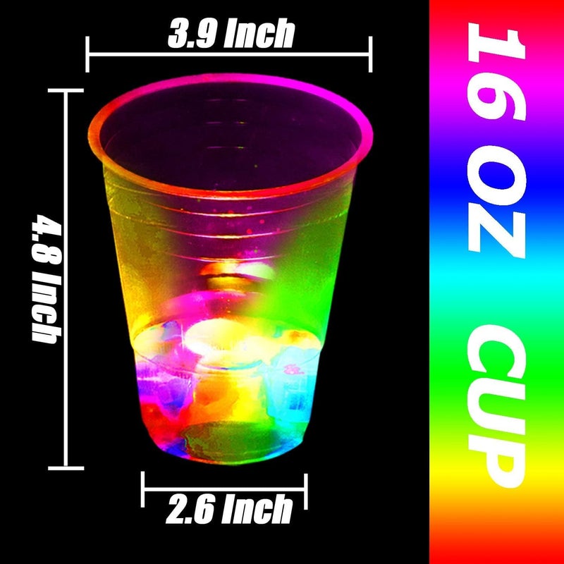 mishunyus 40 Pcs 16oz Glow Party Cups for Indoor Outdoor Party Event Fun, Flashing Color Light Up Cups for Night Event Favor Decorations Supplies Glow Cups Party Pack with Funny Stickers - Image 3