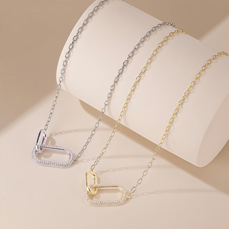 SUNFEEL 925 Sterling Silver Pendant Necklace for Women, Dainty Interlocking Paperclip Necklaces with Cubic Zirconia for Mom Wife Girlfriend Bridal Jewelry Gift for Prom Birthday Anniversary Party (Silver, 16+2'') - Image 4