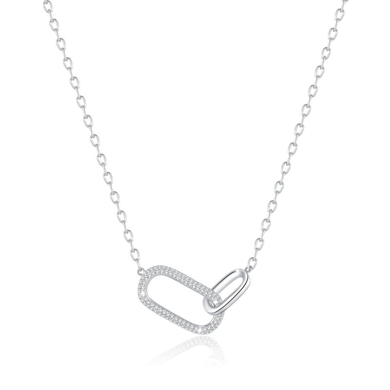 SUNFEEL 925 Sterling Silver Pendant Necklace for Women, Dainty Interlocking Paperclip Necklaces with Cubic Zirconia for Mom Wife Girlfriend Bridal Jewelry Gift for Prom Birthday Anniversary Party (Silver, 16+2'') - Image 1