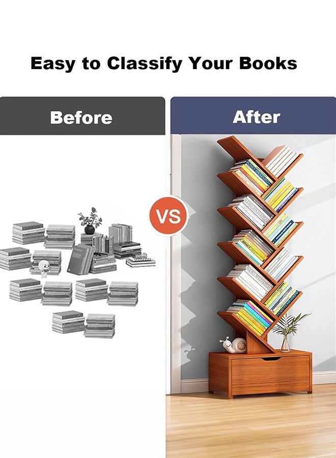 جوميلا رفوف كتب شجرة بطبقات 10، مع 10 رفوف درج، تخزين كتب حديث، رفوف تنظيمية قائمة ذاتياً (بني داكن، 38 عمق × 22 عرض × 149 ارتفاع سنتيمتر) - Image 5