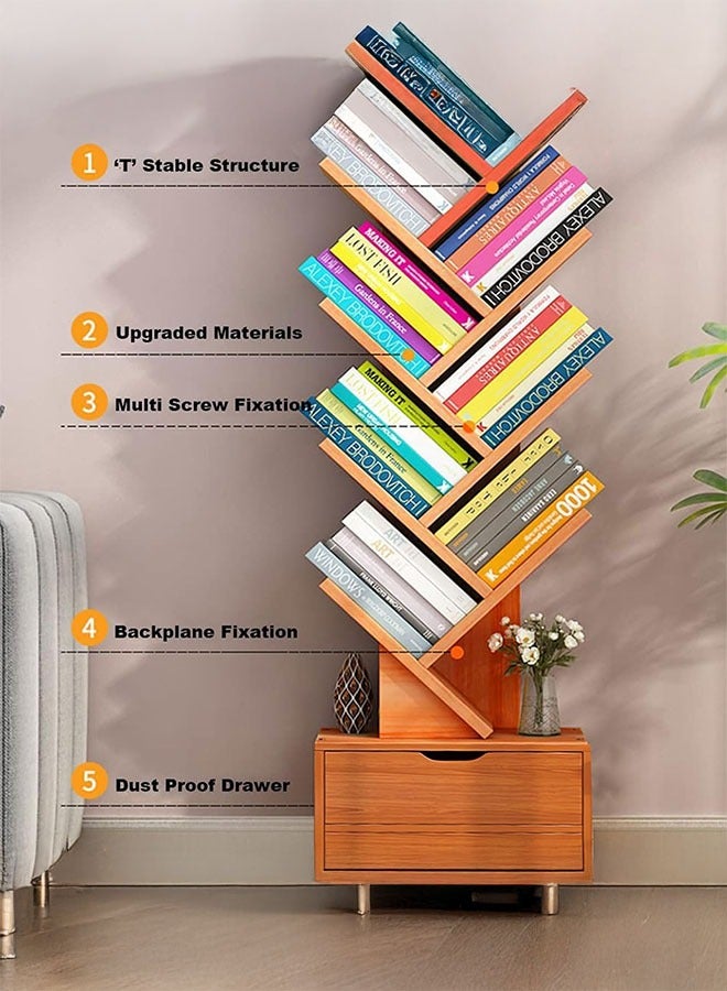 جوميلا رفوف كتب شجرة بطبقات 10، مع 10 رفوف درج، تخزين كتب حديث، رفوف تنظيمية قائمة ذاتياً (بني داكن، 38 عمق × 22 عرض × 149 ارتفاع سنتيمتر) - Image 2