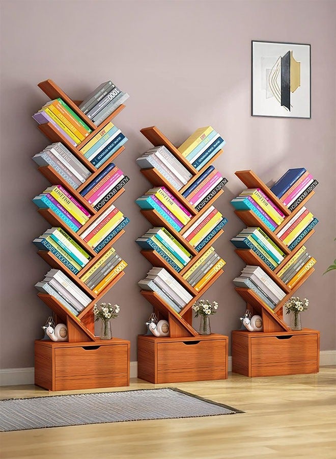 جوميلا رفوف كتب شجرة بطبقات 10، مع 10 رفوف درج، تخزين كتب حديث، رفوف تنظيمية قائمة ذاتياً (بني داكن، 38 عمق × 22 عرض × 149 ارتفاع سنتيمتر) - Image 3