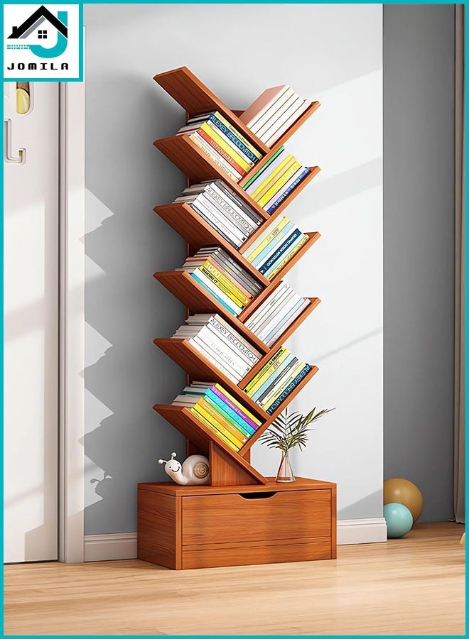 جوميلا رفوف كتب شجرة بطبقات 10، مع 10 رفوف درج، تخزين كتب حديث، رفوف تنظيمية قائمة ذاتياً (بني داكن، 38 عمق × 22 عرض × 149 ارتفاع سنتيمتر) - Image 1