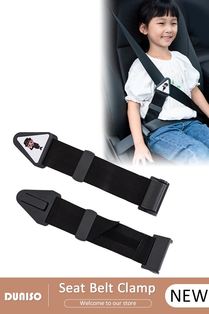 DUNISO قطعتان من أدوات ضبط حزام الأمان للأطفال مع مشابك أمان وحزام تعديل لمقعد السيارة للأطفال والبالغين وراحة الكتف والرقبة وحماية أثناء السفر - أزرق - Image 1
