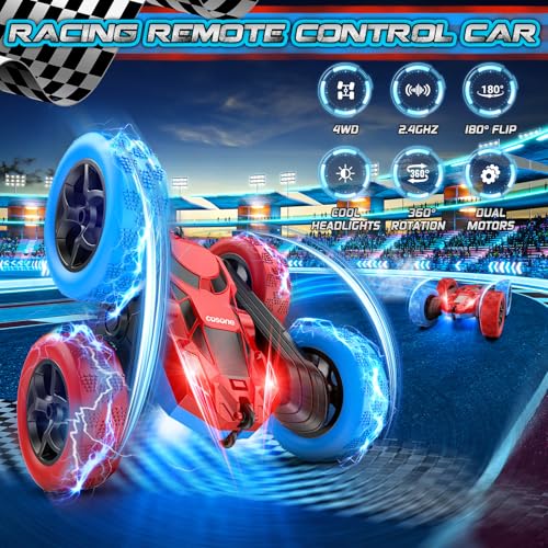 cosone Remote Control Car RC Cars for Kids Toys Rechargeable 360 Rotating 24Ghz RC Stunt Car for Kids Birthday Gift for 6 Years Old Boys Toys 6 7 8 9 10 Years Old Boy Gift Ideas BlueRed - Image 5