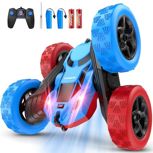 cosone Remote Control Car RC Cars for Kids Toys Rechargeable 360 Rotating 24Ghz RC Stunt Car for Kids Birthday Gift for 6 Years Old Boys Toys 6 7 8 9 10 Years Old Boy Gift Ideas BlueRed - Image 1