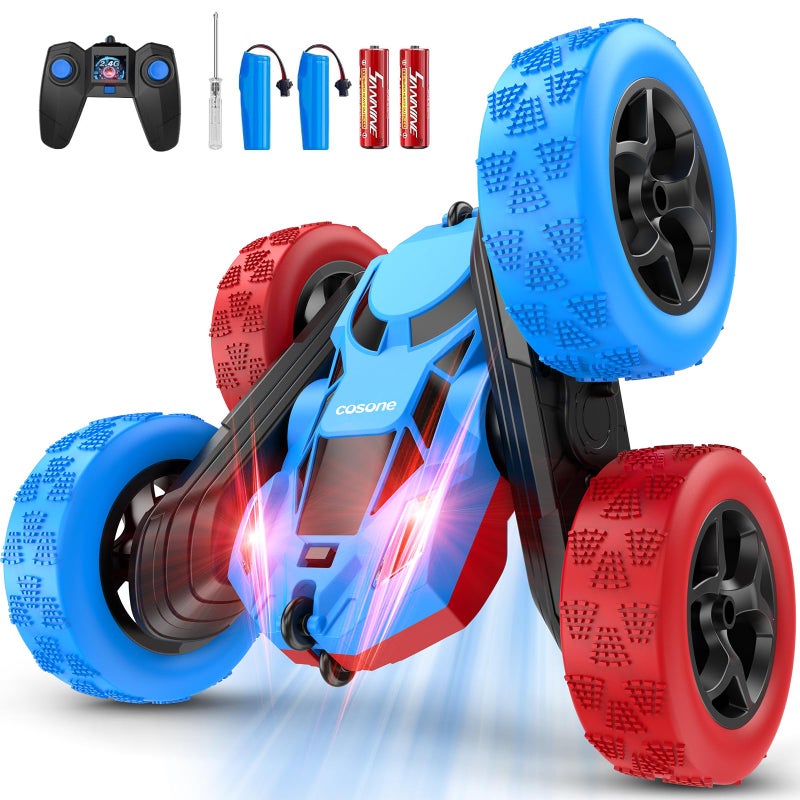 cosone Remote Control Car RC Cars for Kids Toys Rechargeable 360 Rotating 24Ghz RC Stunt Car for Kids Birthday Gift for 6 Years Old Boys Toys 6 7 8 9 10 Years Old Boy Gift Ideas BlueRed - Image 3