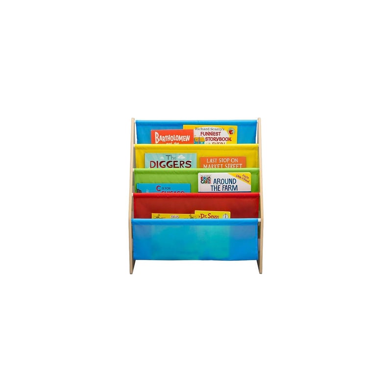 Delta Children Sling Book Rack Bookshelf, 4-Tier Wooden Shelf with Soft Fabric Pockets, Ideal for Playroom, Living Room, Basement, or Bedroom - Image 3
