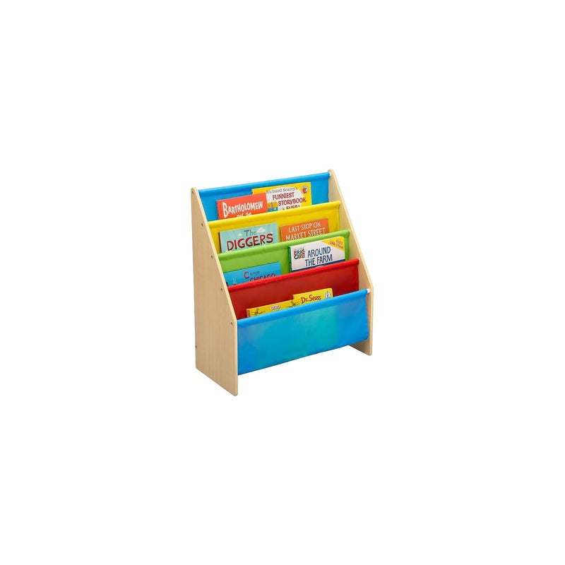Delta Children Sling Book Rack Bookshelf, 4-Tier Wooden Shelf with Soft Fabric Pockets, Ideal for Playroom, Living Room, Basement, or Bedroom - Image 4