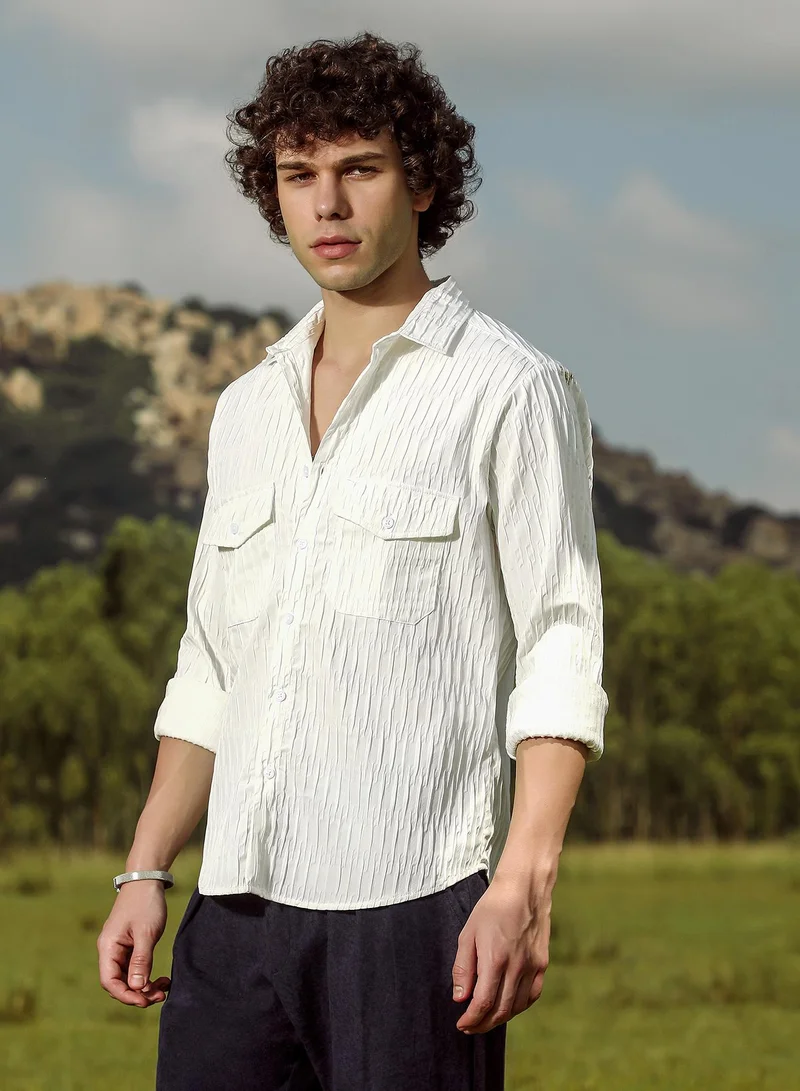 كامبوس سوترا Men's Daisy White Crimp-Tactile Utility Shirt