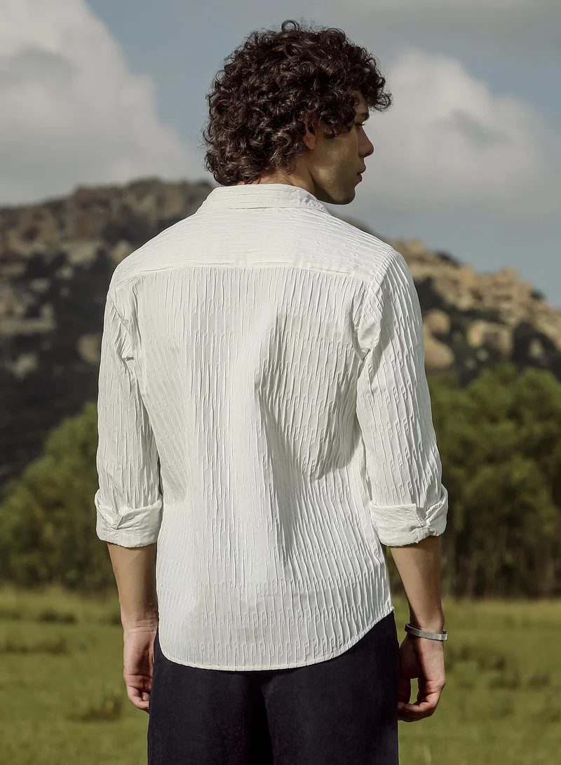 كامبوس سوترا Men's Daisy White Crimp-Tactile Utility Shirt