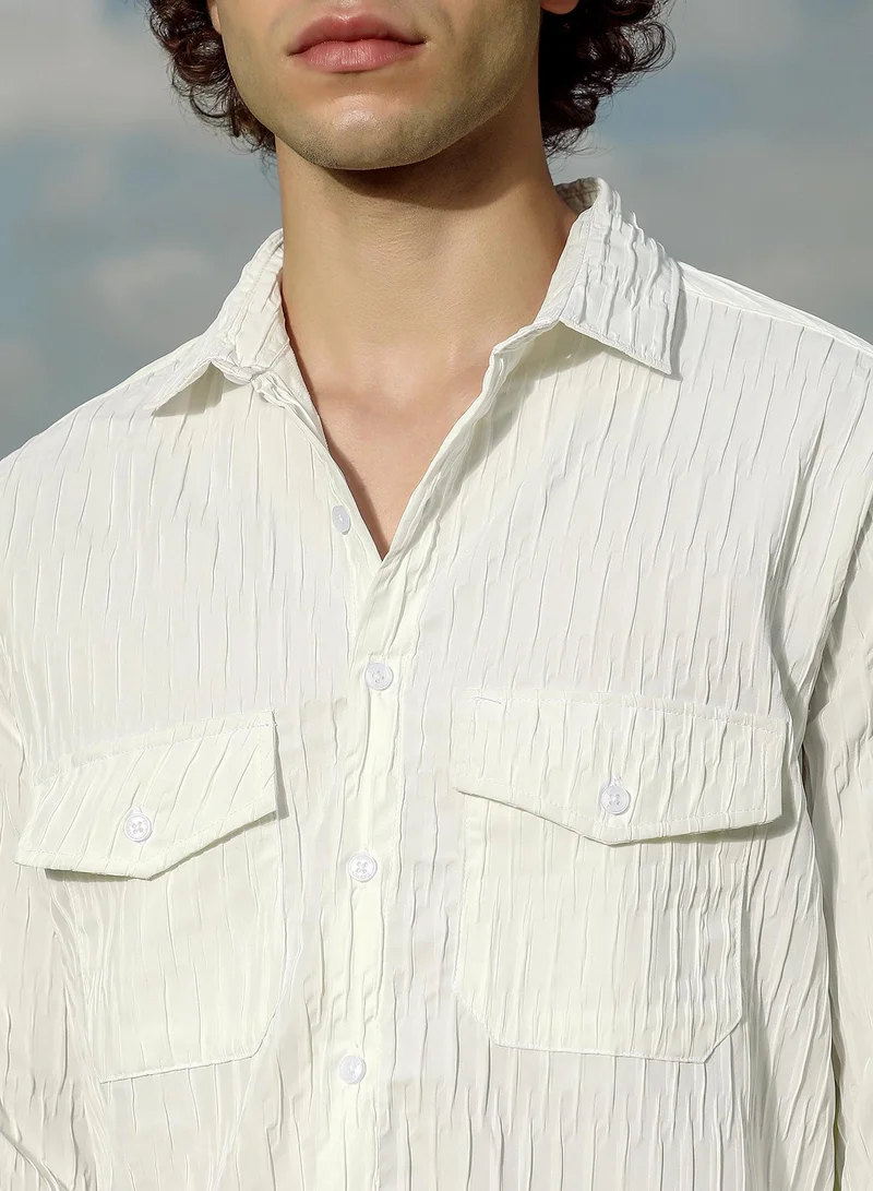 كامبوس سوترا Men's Daisy White Crimp-Tactile Utility Shirt