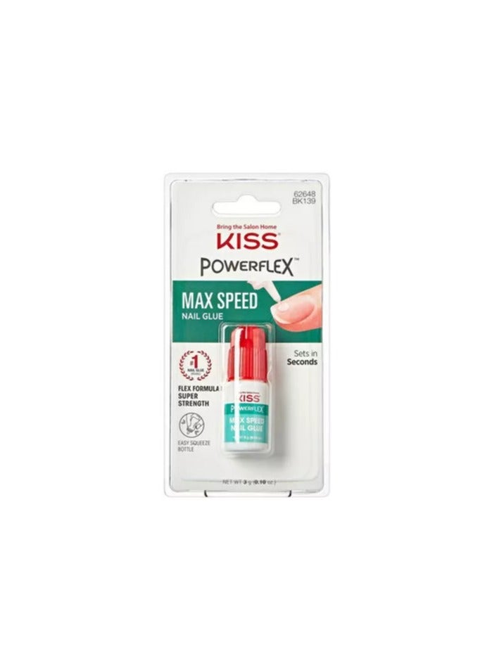 KISS PowerFlex Maximum Speed Nail Glue for Press On Nails, Super Strength Flex Formula Nail Adhesive, Includes One Bottle 3g (0.10 oz.) with Twist-Off Cap & Nozzle Tip Squeeze Applicator - Image 1