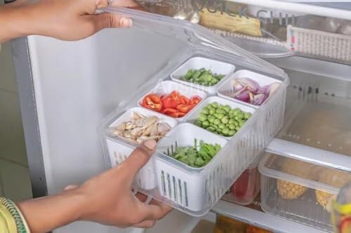 Anshri 6 in 1 Fridge Storage Boxes Freezer Storage Containers Kitchen Storage Set Vegetable Storage Draining Crisper Refrigerator Food Box Container for Kitchen Storage Pack Of 1 - Image 2