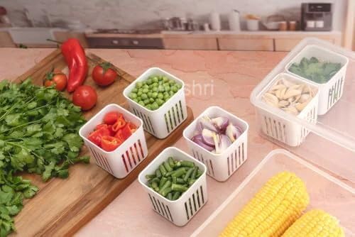 Anshri 6 in 1 Fridge Storage Boxes Freezer Storage Containers Kitchen Storage Set Vegetable Storage Draining Crisper Refrigerator Food Box Container for Kitchen Storage Pack Of 1 - Image 5