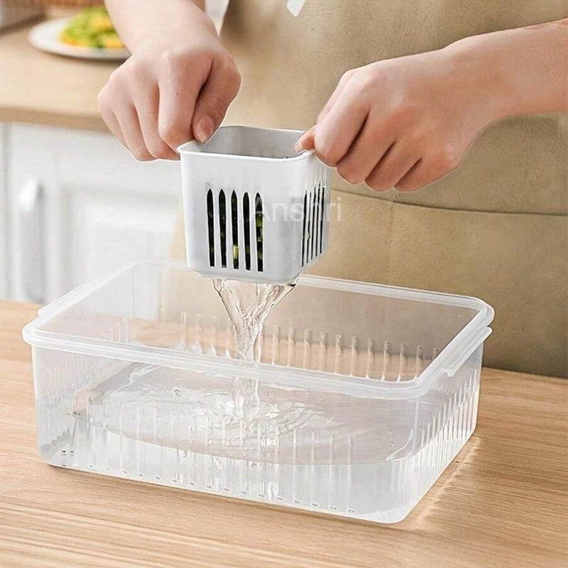Anshri 6 in 1 Fridge Storage Boxes Freezer Storage Containers Kitchen Storage Set Vegetable Storage Draining Crisper Refrigerator Food Box Container for Kitchen Storage Pack Of 1 - Image 4