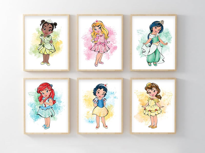 NistioÂ® Baby Princess Posters for Girls Room Decor, Nursery Art Featuring Cinderella, Ariel, and Belle, Princess Wall Art for Kids, Unframed Set of 8 (8x10) - Image 4