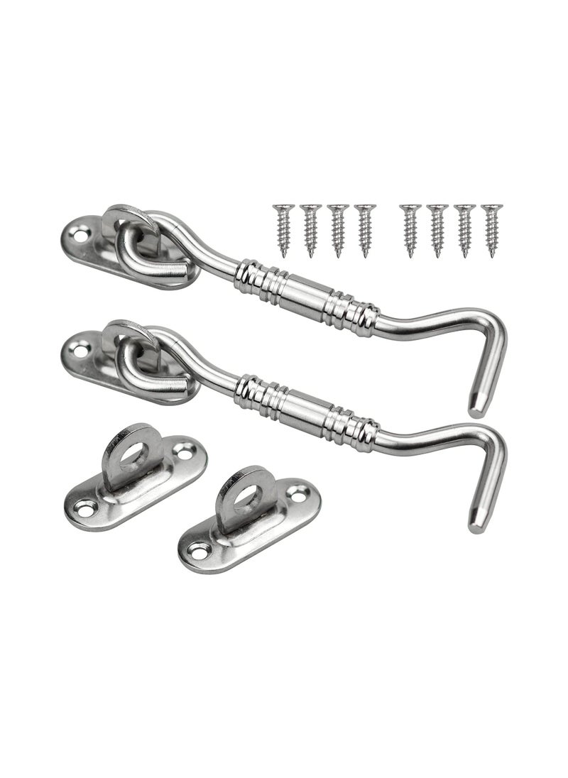 Y&D SYOSI Gate Hook Eye Latch, 2 Pcs 4 Inch Barn Door Lock and Stainless Steel Swivel Window Lock, Brace Silent Holder with Mounting Screws for Garage, Garden Gates, Closet Shed  - Image 1